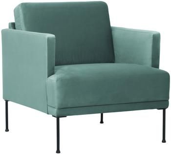 Fauteuil moderne velours vert clair pieds en métal Fluente