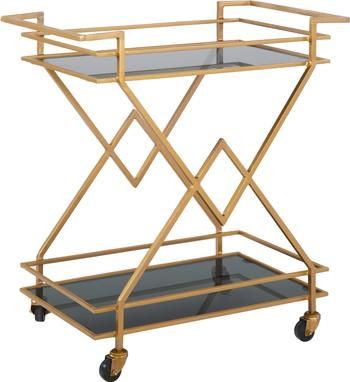 Bar cart Ben met antieke afwerking in goudkleur