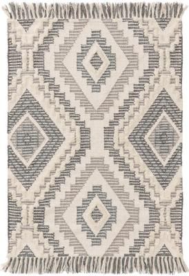 Boho Wollteppich Wanda mit Hoch-Tief-Struktur und Fransen