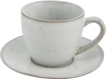 Handgemachte Tasse mit Untertasse Nordic Sand aus Steingut