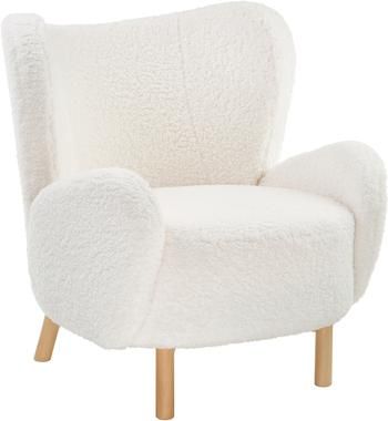 Fauteuil à oreilles tissu peluche blanc crème Kalia