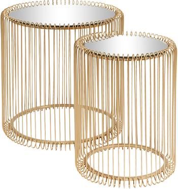 Set 2 tavolini da salotto con piano in vetro Wire