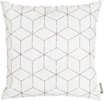 Outdoor kussen Cube met grafisch patroon in beige/wit, met vulling
