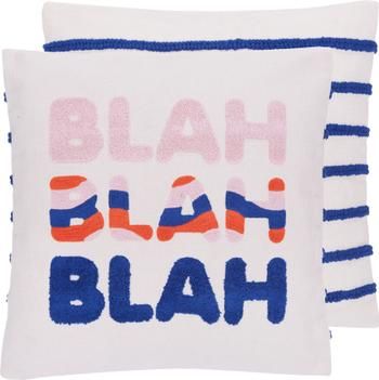 Housse de coussin 45x45 réversible à lettrage brodé Blah Blah