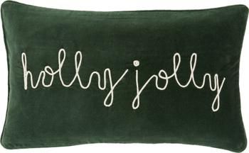 Funda de cojín de terciopelo bordada Holly Jolly