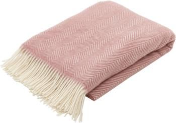 Coperta in lana rosa con motivo a spina di pesce e frange Tirol-Mona