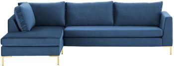 Fluwelen hoekbank Luna in blauw met metalen poten