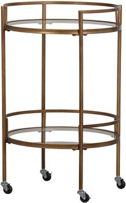 Ronde glazen serveerwagen Zora met antique brass finish
