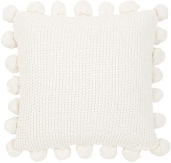 Gebreide kussenhoes Molly in crèmekleur met pompoms