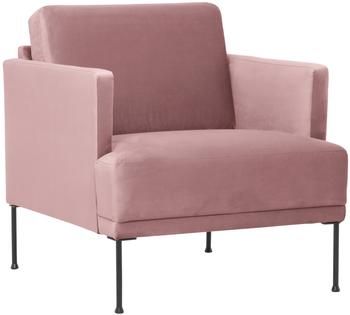 Fluwelen fauteuil Fluente in roze met metalen poten