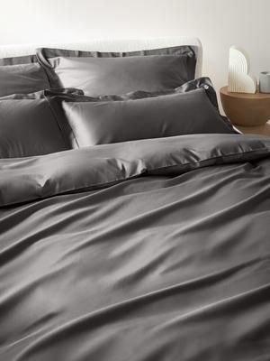 Satin-Bettdeckenbezug Premium aus Baumwolle in Grau