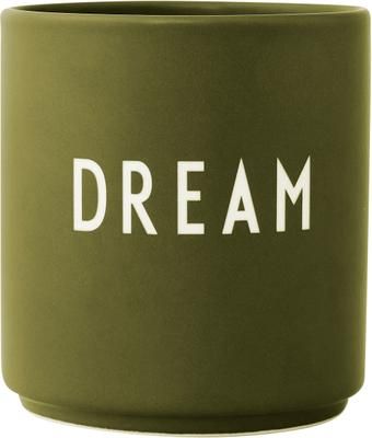 Design Becher Favourite DREAM in Olivgrün mit Schriftzug