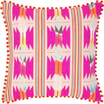 Housse de coussin brodée avec pompons Maria
