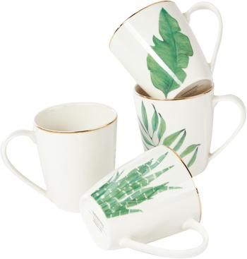 Tasse porcelaine Fine Bone China motif tropical Timba, 4 élém.