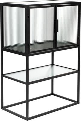 Zwarte dressoir Boli met gegroefd glas en metalen frame