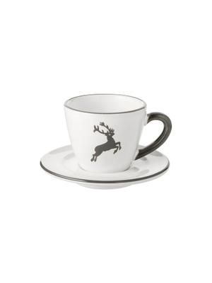 Handbemalte Espressotasse mit Untertasse Gourmet Grauer Hirsch