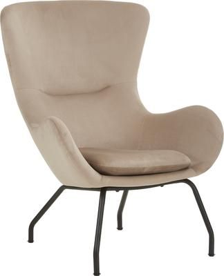Fauteuil à oreilles velours beige Wing