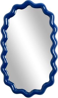Ovale wandspiegel Zigzag met donkerblauwe lijst
