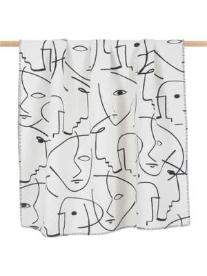 Plaid réversible en coton noir et blanc design One-Line Faces