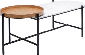 Salontafel Layered met marmeren blad en houten dienblad
