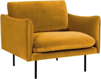 Poltrona in velluto giallo senape con piedini in metallo Moby
