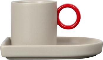 Tasse à espresso avec sous-tasse porcelaine grège/rouge Niki, 6 pièces