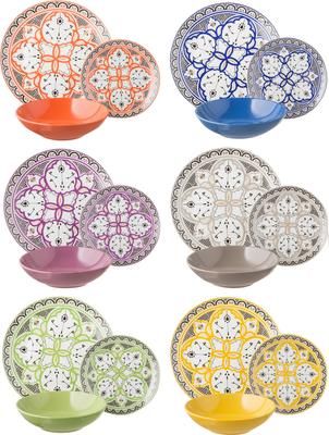 Buntes gemustertes Geschirr-Set Marocco, 6 Personen (18-tlg.)