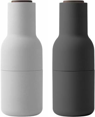Designer Salz- & Pfeffermühle Bottle Grinder in Anthrazit/Hellgrau mit Walnussholzdeckel