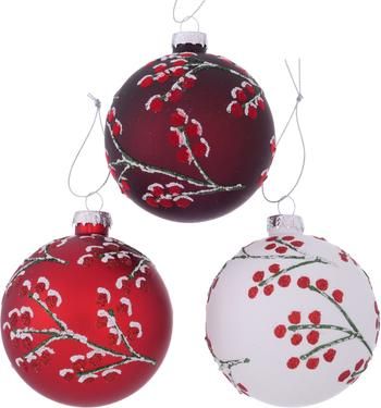 Boules de Noël faites main Winterberry, 12 élém.