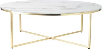 Table basse ronde XL avec plateau en verre aspect marbre Antigua