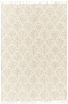 Flachgewebter Baumwollteppich Klara in Beige/Taupe mit Fransenabschluss