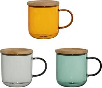 Theeglazen Dilacia met schoteltjes/deksels, 3 stuks