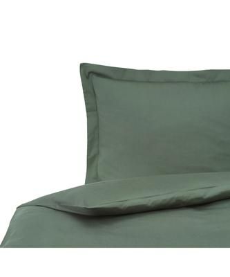 Satin-Bettwäsche Premium aus Bio-Baumwolle in Dunkelgrün mit Stehsaum