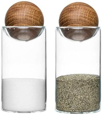Mundgeblasene Salz- und Pfefferstreuer Nature mit Holzdeckel, 2er-Set