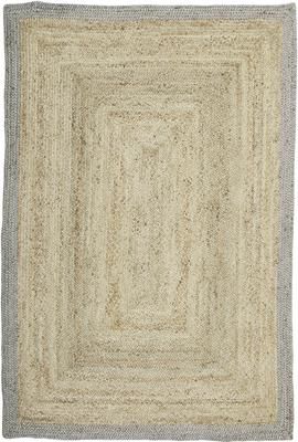 Handgefertigter Jute-Teppich Shanta mit grauem Rand