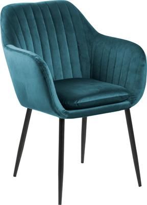 Sedia con braccioli in velluto blu e gambe in metallo Emilia