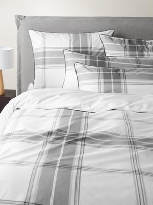 Karierter Baumwollperkal-Bettdeckenbezug Scarlet in Grau/Weiß