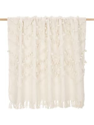 Boho Baumwolldecke Pana mit Quasten und Pompoms