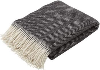 Plaid laine gris anthracite à franges et motif chevrons Tirol-Mona