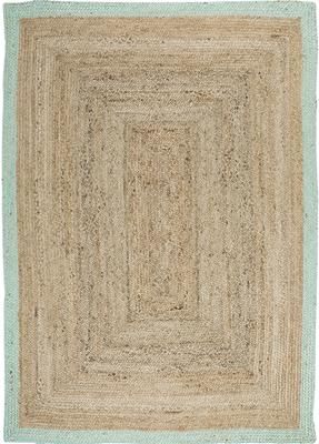 Handgefertigter Jute-Teppich Shanta mit mintgrünem Rand