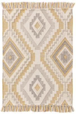 Boho Wollteppich Wanda mit Hoch-Tief-Struktur und Fransen