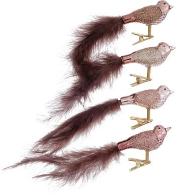 Vogel-Clips Lorana mit echten Federn, 4 Stück