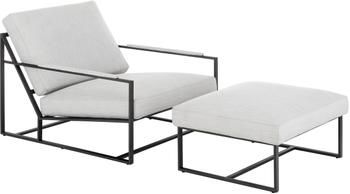 Fauteuil avec repose-pieds blanc Andy, 2 élém.