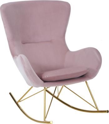 Fluwelen schommelstoel Wing in roze met metalen poten