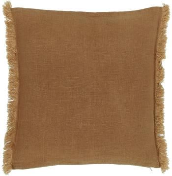 Housse de coussin lin caramel à franges Luana