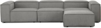 Canapé modulable 4 places velours côtelé gris avec pouf Lennon