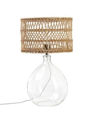 Große Tischlampe Zoya mit Glasfuß und Rattanschirm