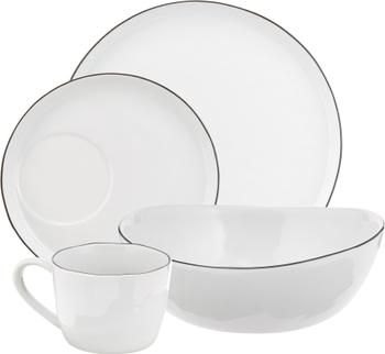 Handgemachtes Frühstücks-Set Salt mit schwarzem Rand, 4 Personen (16-tlg.)