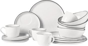 Handgemachtes Frühstücks-Set Salt mit schwarzem Rand, 4 Personen (16-tlg.)