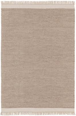 Handgewebter Wollteppich Kim in Beige/Creme, mit Fransen